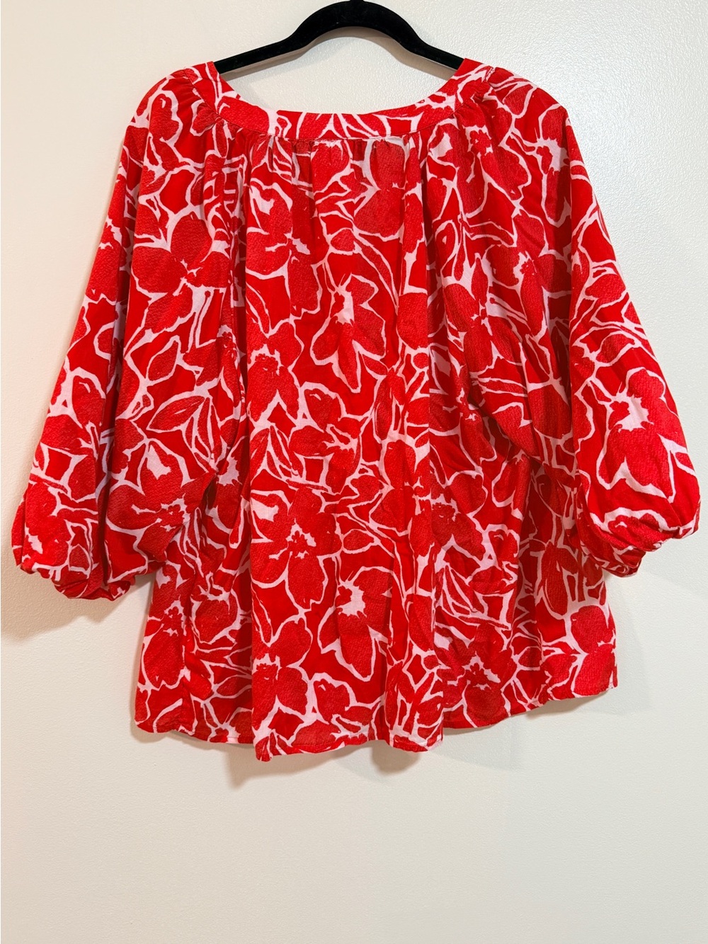 Sonoma Summer Red Ballon Sleeve Blouse Size‎ 2x Plus Business Casual Floral Chic